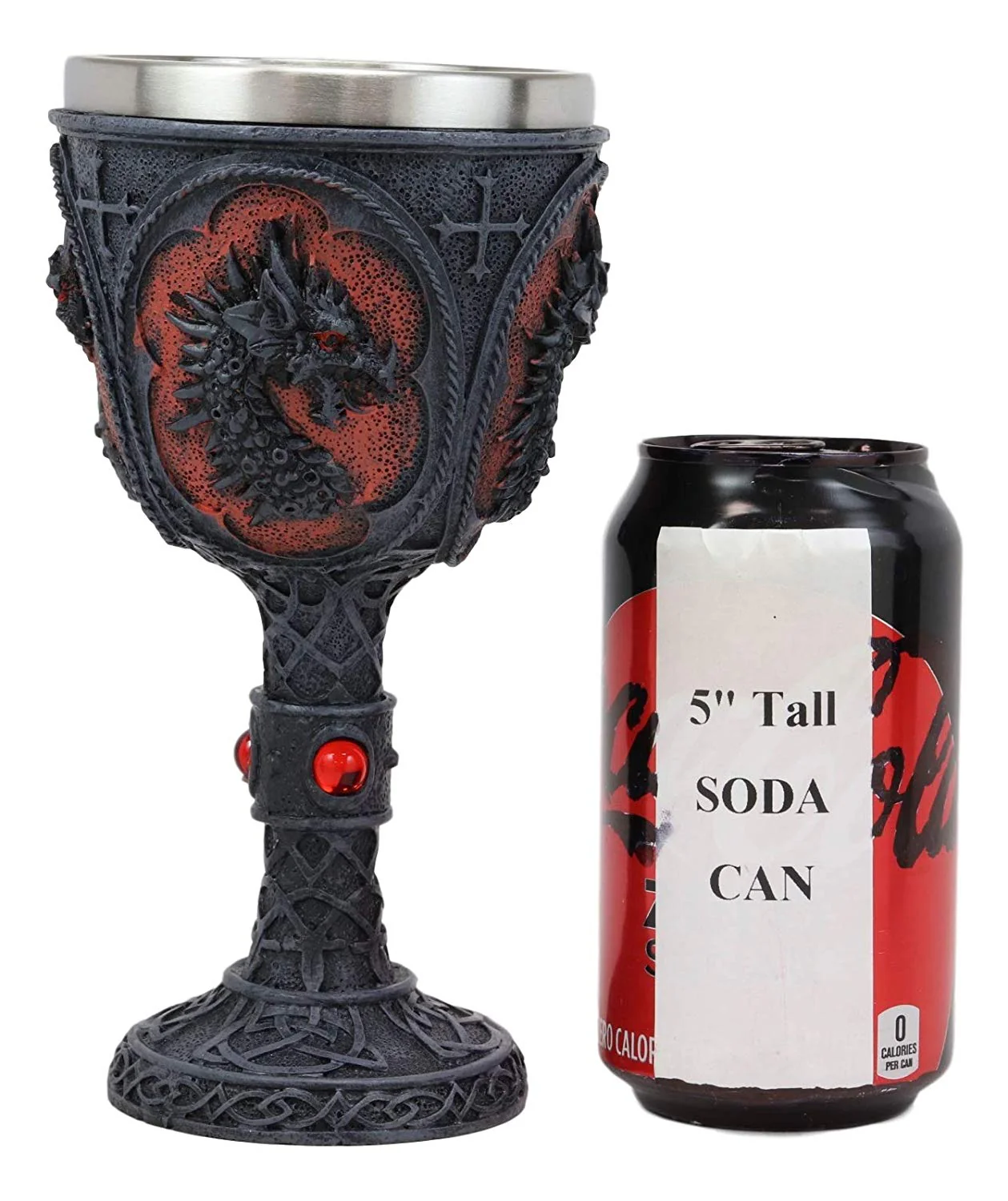 Ebros Celtic Knotwork Tattoo Dragon Wine Drink Chalice Figurine 8oz W/ Red Gems - Image 5