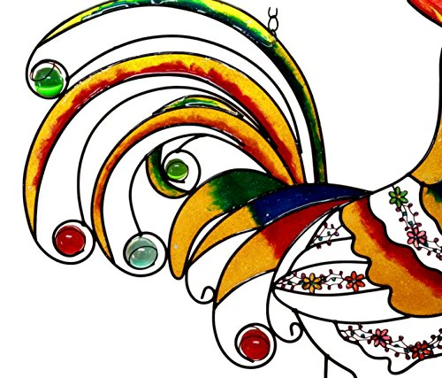Ebros Large Hanging Colorful Gem Rooster Stained Glass Metal Wall Plaque 20" H - Image 3