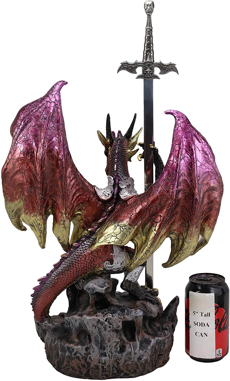 Ebros Gift Large Hyperion Red Ember Crystal Heart Armored Dragon Guardian of Orb and Excalibur Dagger Blade Sword Statue 12" Tall Medieval Dungeons and Dragons Fantasy Decorative Sculpture - Image 4