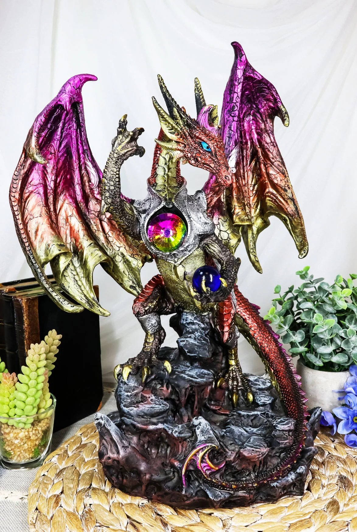 Ebros Gift Large Hyperion Red Ember Crystal Heart Armored Dragon Guardian of Orb and Excalibur Dagger Blade Sword Statue 12" Tall Medieval Dungeons and Dragons Fantasy Decorative Sculpture - Image 7