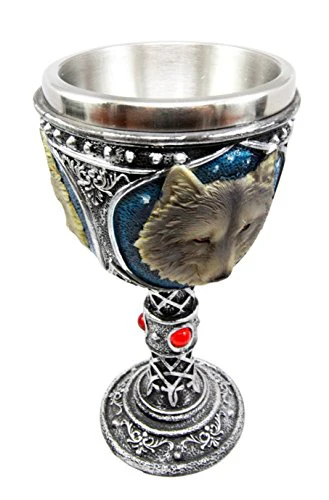 Ebros Gift Large Magical Celtic Blue Remus Ancient Gray Wolf Goblet Chalice Cup Figurine 8oz - Image 2