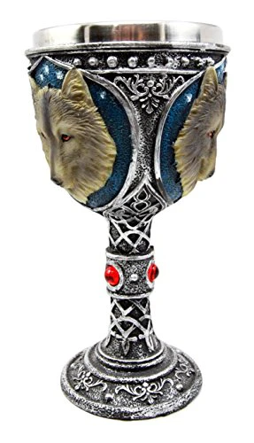 Ebros Gift Large Magical Celtic Blue Remus Ancient Gray Wolf Goblet Chalice Cup Figurine 8oz - Image 3