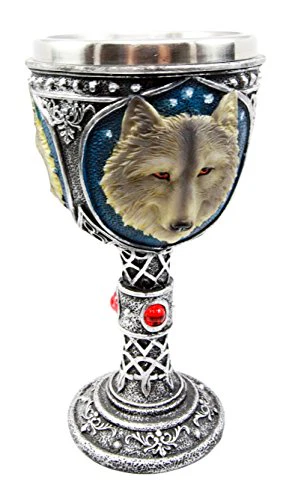 Ebros Gift Large Magical Celtic Blue Remus Ancient Gray Wolf Goblet Chalice Cup Figurine 8oz - Image 4