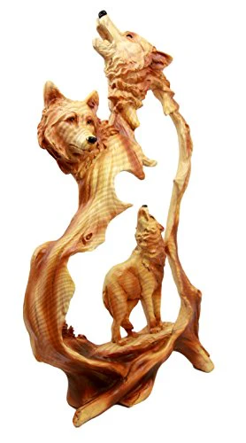 Ebros Gift Large Nature Rustic Faux Wood Wildlife Scene Howling Wolf Pack Figurine 12.5"H - Image 2