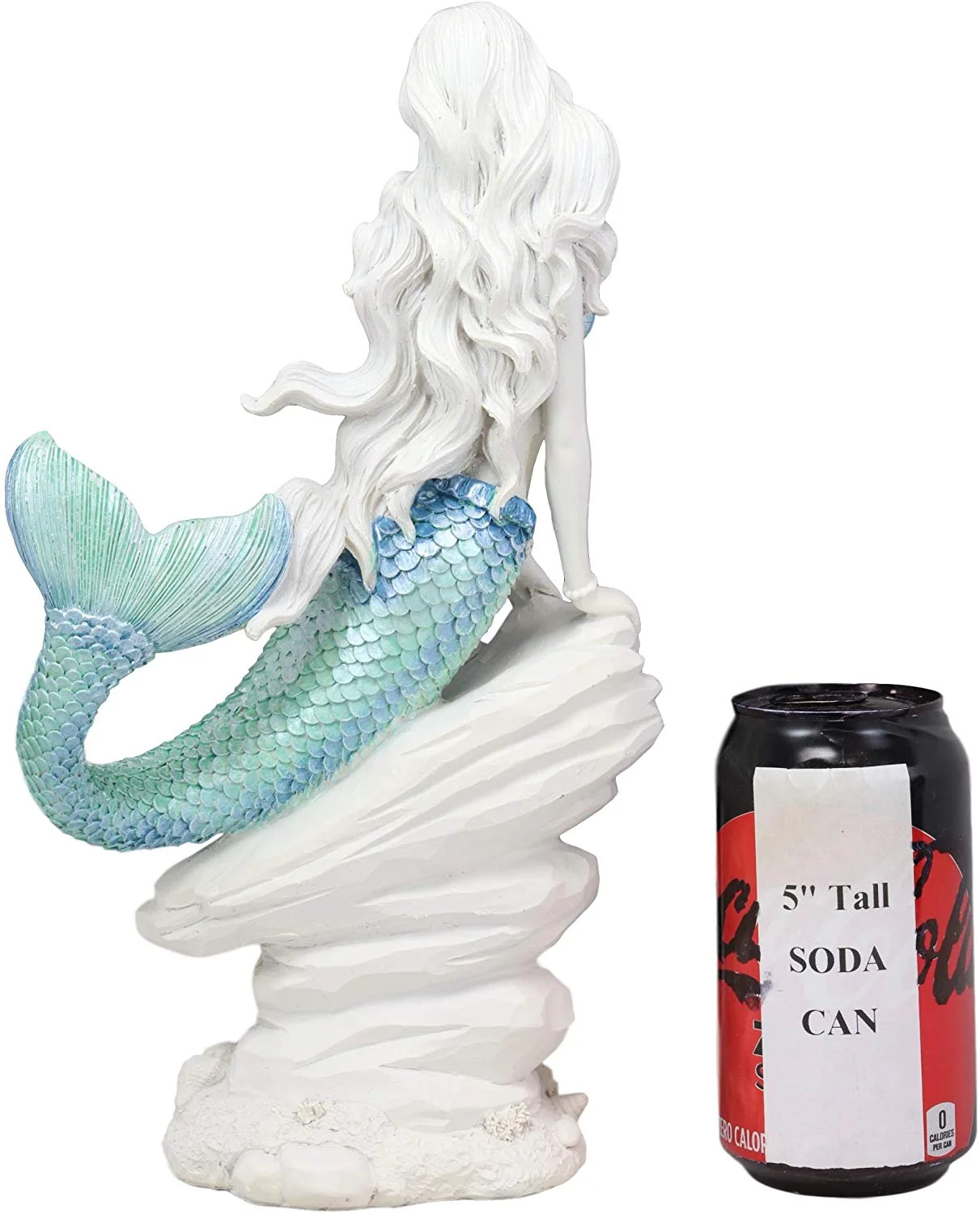 Ebros Gift Large Nautical Capiz Blue Tailed Mermaid by White Coral Rocks Statue Ocean Aquamarine Princess As Coastal Beach Under The Sea Decorative Accent (Leaning On Rocks) - Image 4