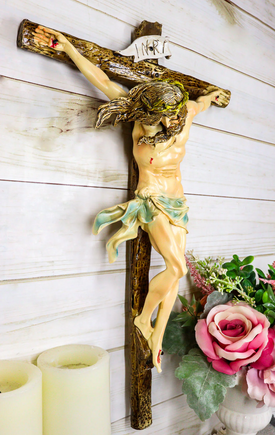 Ebros Large Jesus Christ at Calvary Crucifix INRI Wall Cross Hanging Plaque 20"H - Image 8