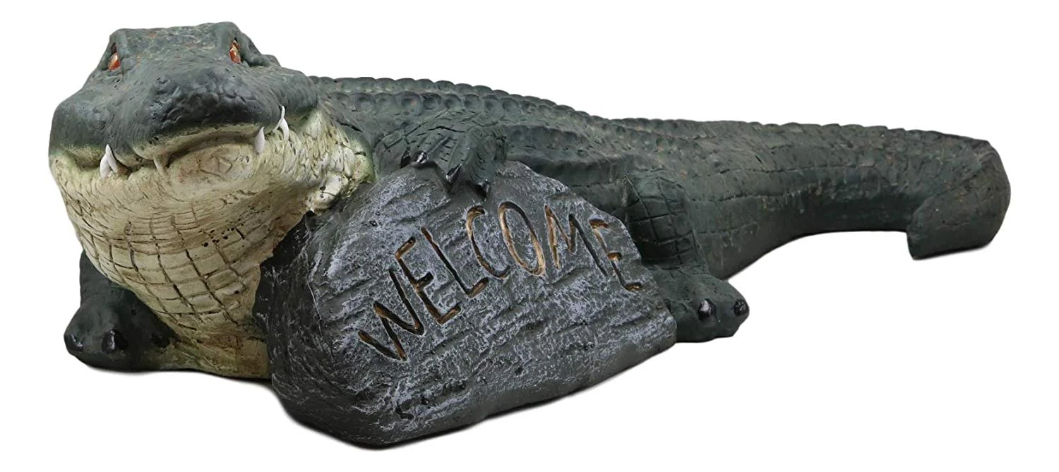 Ebros Gift Large Realistic Crocodile Holding Welcome Sign Rock Garden Greeter Accent Statue Lake Home Patio Pool Exotic Decor of Alligators Crocodiles Caiman Gator Decorative Sculpture (29" Long) - Image 4