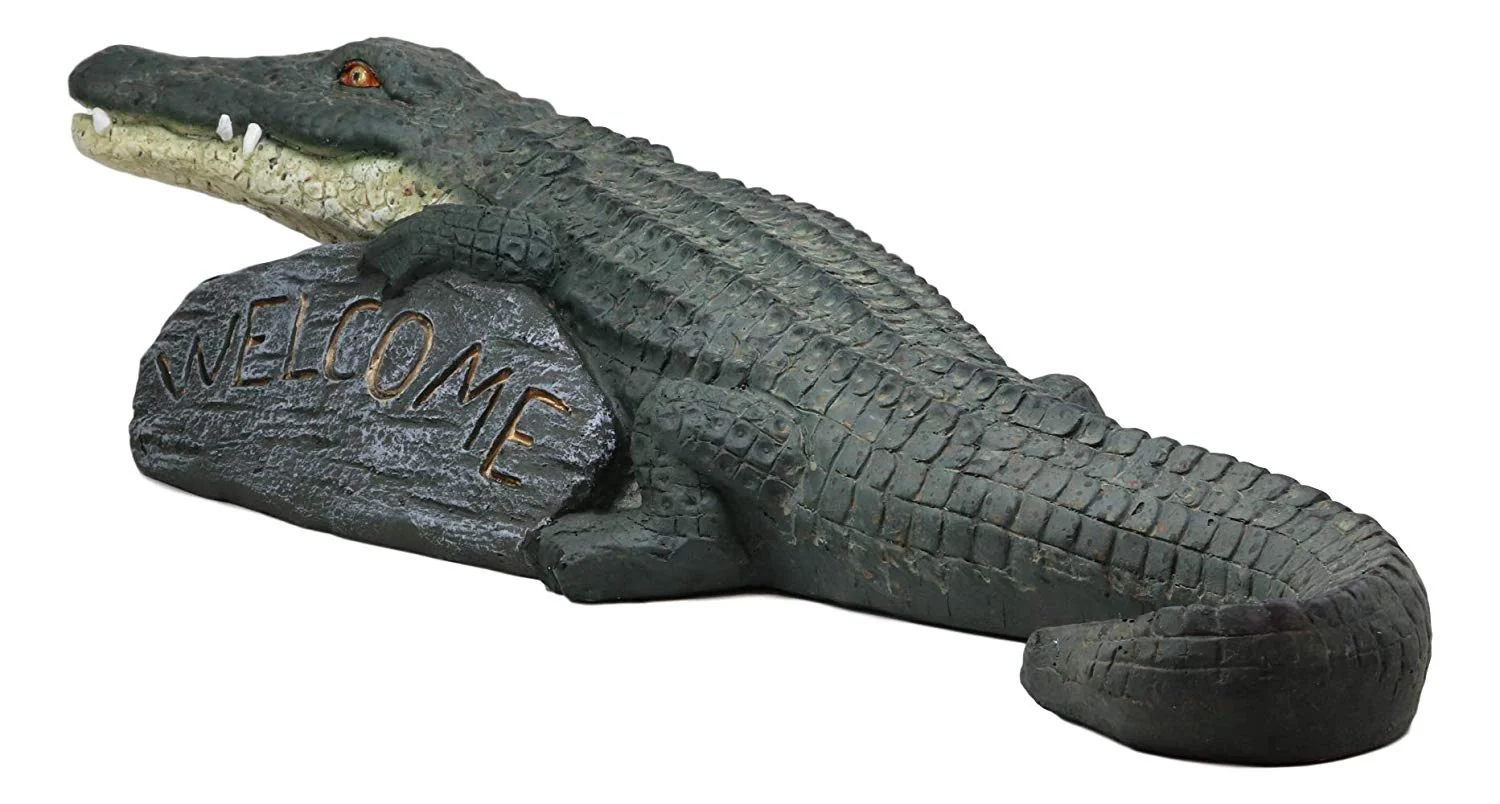 Ebros Gift Large Realistic Crocodile Holding Welcome Sign Rock Garden Greeter Accent Statue Lake Home Patio Pool Exotic Decor of Alligators Crocodiles Caiman Gator Decorative Sculpture (29" Long) - Image 5