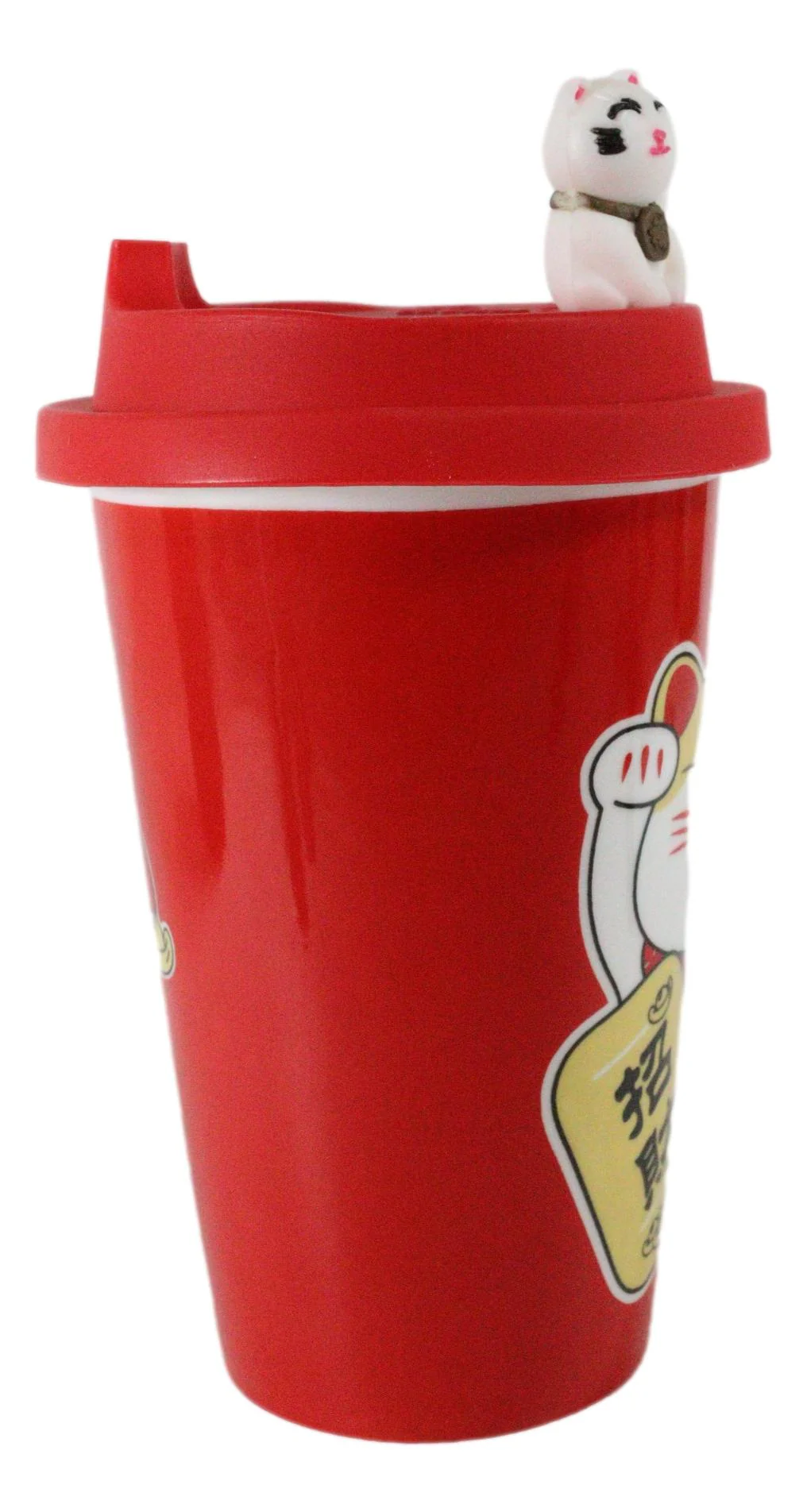 Ebros Gift Lucky Cat Maneki Neko Ceramic Tall Drink Mug Cup With Silicone Lid (Red) - Image 5