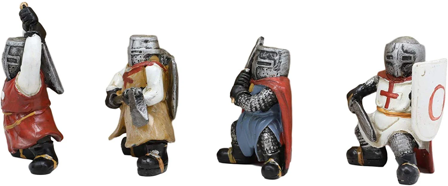 Ebros Medieval Knights Crusaders with Swords Axe & Shield Figurine Set of 4 - Image 2