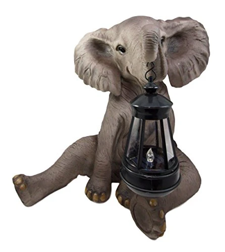Ebros The Adorable Pachy Elephant Garden Patio Figurine W/ Solar LED Light Lantern Lamp 13.75"H - Image 2