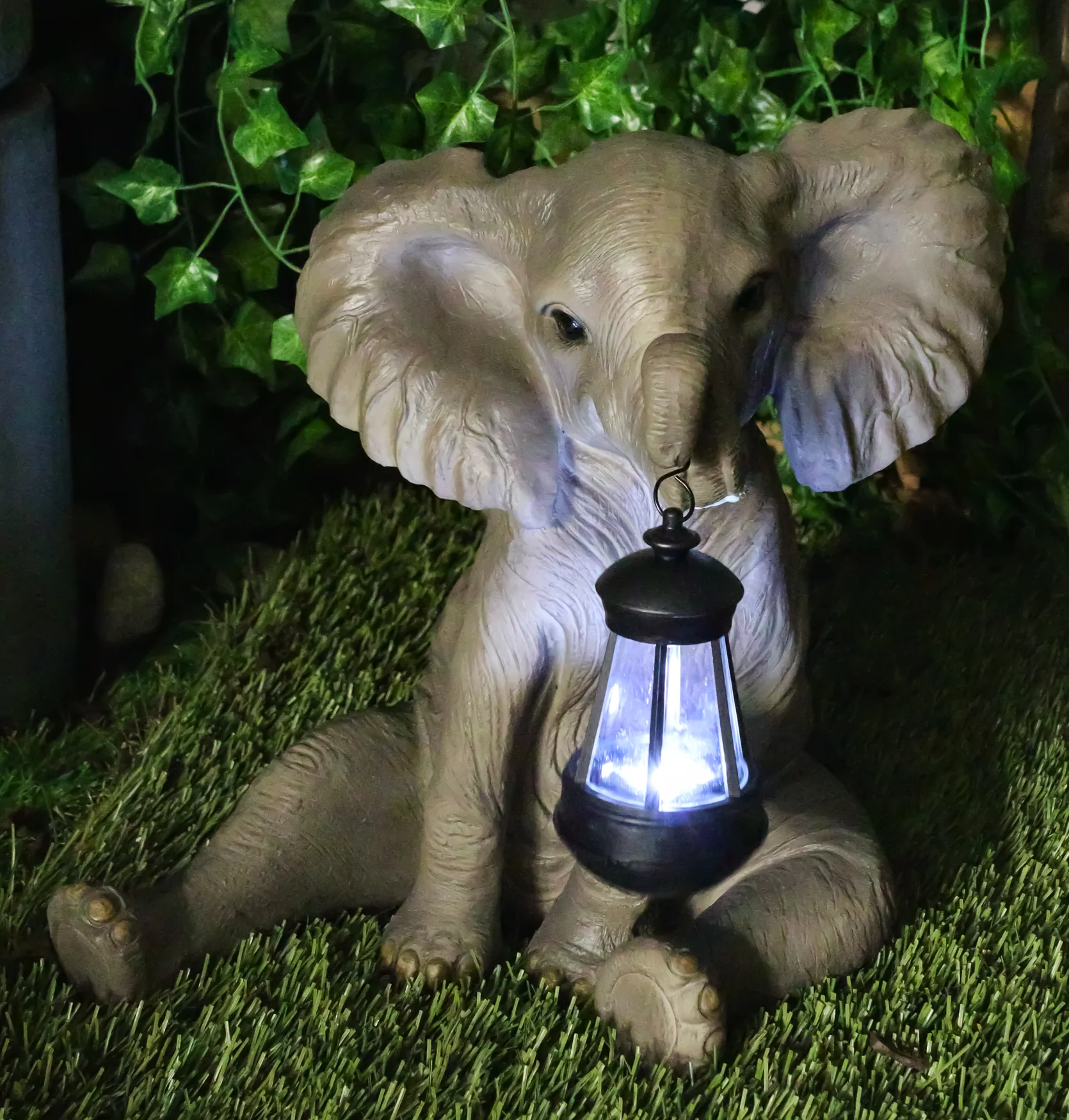 Ebros The Adorable Pachy Elephant Garden Patio Figurine W/ Solar LED Light Lantern Lamp 13.75"H - Image 3