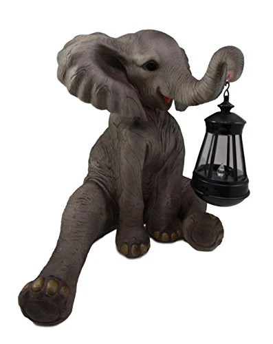 Ebros The Adorable Pachy Elephant Garden Patio Figurine W/ Solar LED Light Lantern Lamp 13.75"H - Image 4