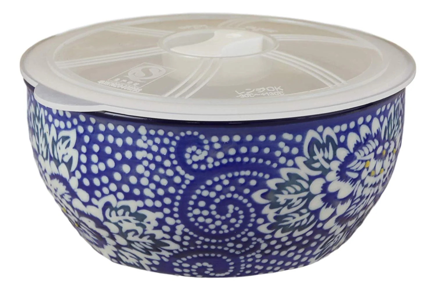 Ming Style White Blue Floral Design Ceramic Meal Lunch Storage Bowl With Lid - Image 2