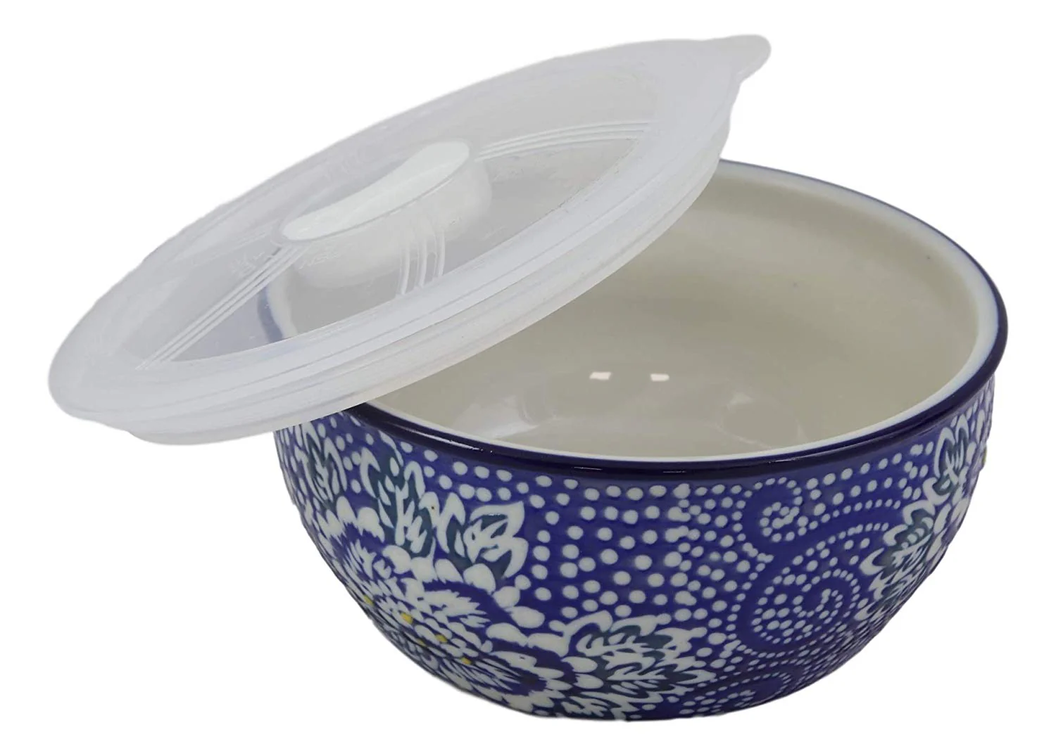 Ming Style White Blue Floral Design Ceramic Meal Lunch Storage Bowl With Lid - Image 4