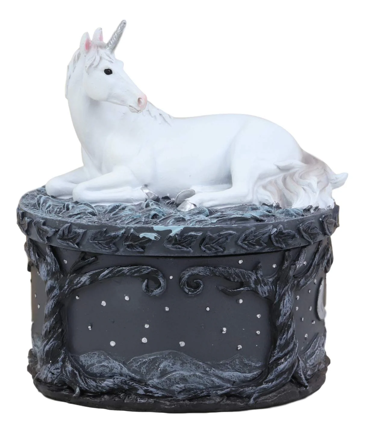Ebros White Unicorn Starry Night Round Jewelry Box 5.25" H Unicorns Trinket Box - Image 2