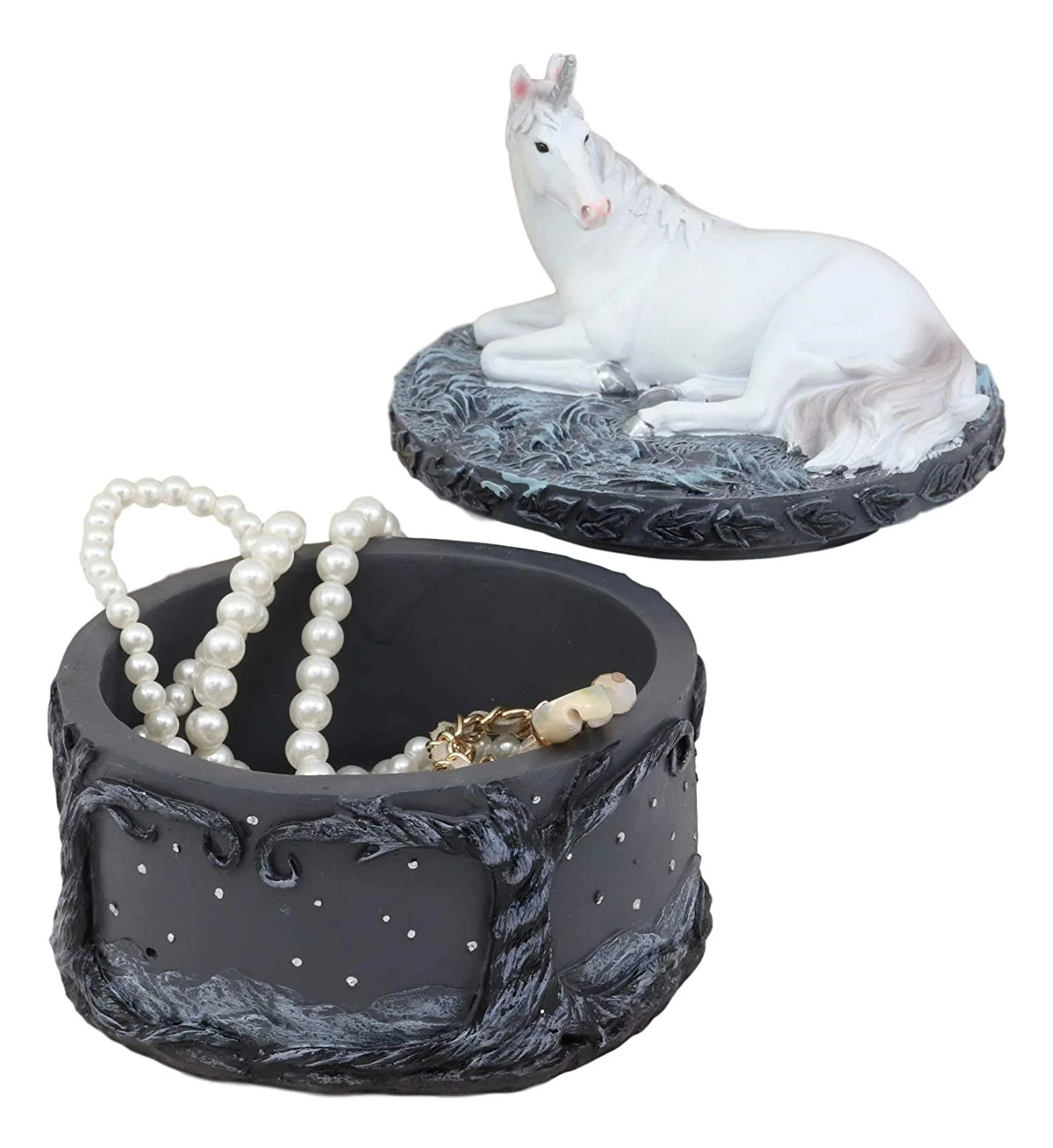 Ebros White Unicorn Starry Night Round Jewelry Box 5.25" H Unicorns Trinket Box - Image 4