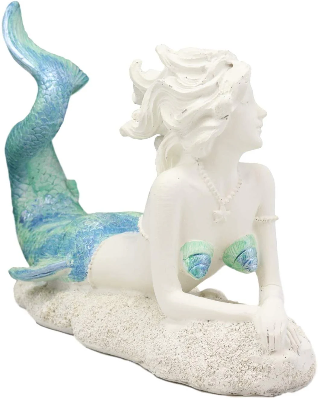 Ebros Gift Nautical Capiz Blue Tailed Siren Mermaid with Seashell and Starfish Statue Ocean Aquamarine Princess Coastal Beach Under The Sea Decorative Accent (Resting On Seabed) - Image 4