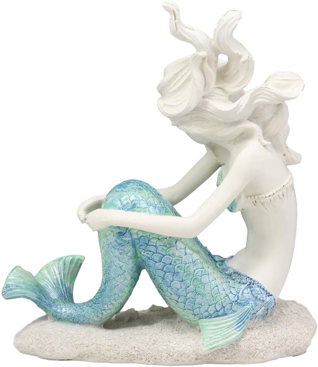 Ebros Gift Nautical Capiz Blue Tailed Siren Mermaid with Seashell and Starfish Statue Ocean Aquamarine Princess Coastal Beach Under The Sea Decorative Accent (Sitting On Seabed) - Image 3