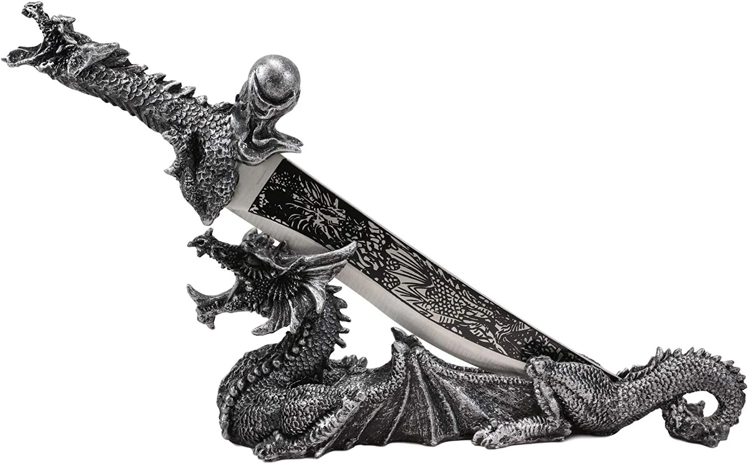 Ebros Gift Obsidian Athame Dragon Blade Letter Opener with Drake Base Stand Set - Image 2