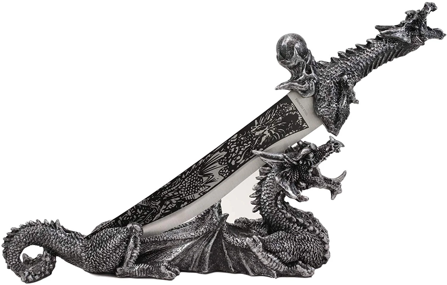 Ebros Gift Obsidian Athame Dragon Blade Letter Opener with Drake Base Stand Set - Image 3
