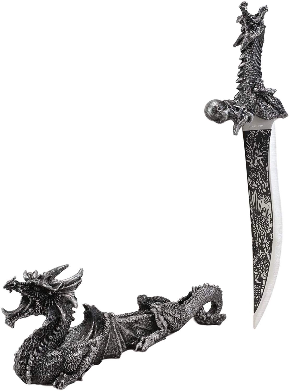 Ebros Gift Obsidian Athame Dragon Blade Letter Opener with Drake Base Stand Set - Image 6