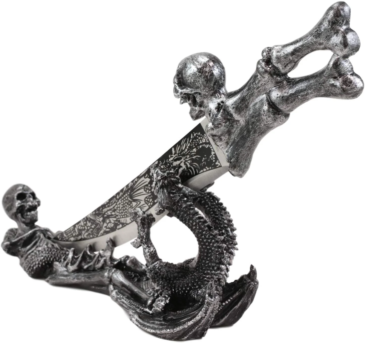 Ebros Gift Obsidian Athame Dragon Blade Letter Opener with Skeleton Base Stand - Image 5