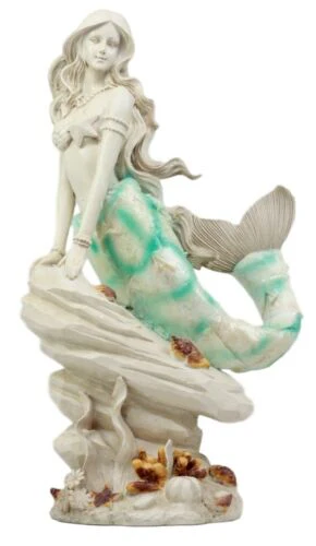 Ebros Ocean Ariel Mermaid Sitting On Sea Rock Figurine 11.5"H Aquamarine Goddess - Image 2