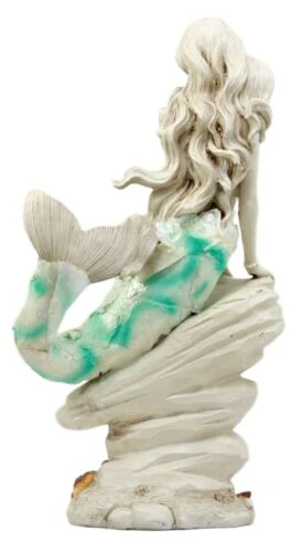 Ebros Ocean Ariel Mermaid Sitting On Sea Rock Figurine 11.5"H Aquamarine Goddess - Image 4