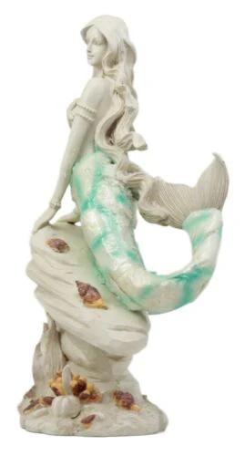 Ebros Ocean Ariel Mermaid Sitting On Sea Rock Figurine 11.5"H Aquamarine Goddess - Image 5
