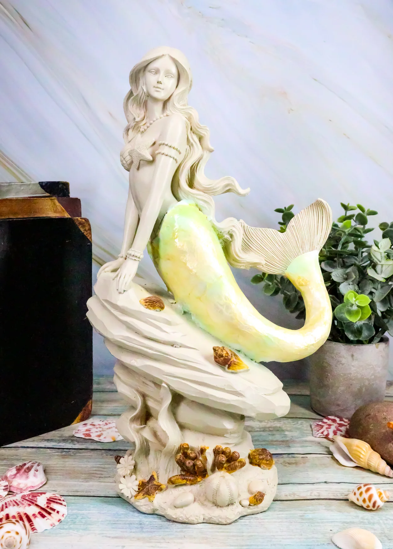 Ebros Ocean Ariel Mermaid Sitting On Sea Rock Figurine 11.5"H Aquamarine Goddess - Image 7