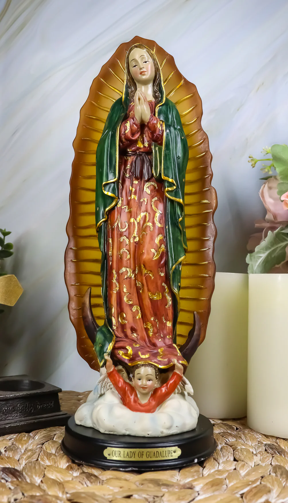 Ebros Gift Our Blessed Virgin Lady of Guadalupe Holy Mother Catholic Divinity Figurine 12" H with Brass Plate Base - Image 9