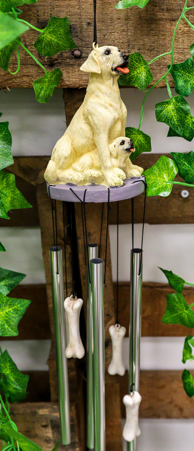 Pedigree Dogs Golden Retriever Dog With Puppy Figurine Top Resonant Wind Chime