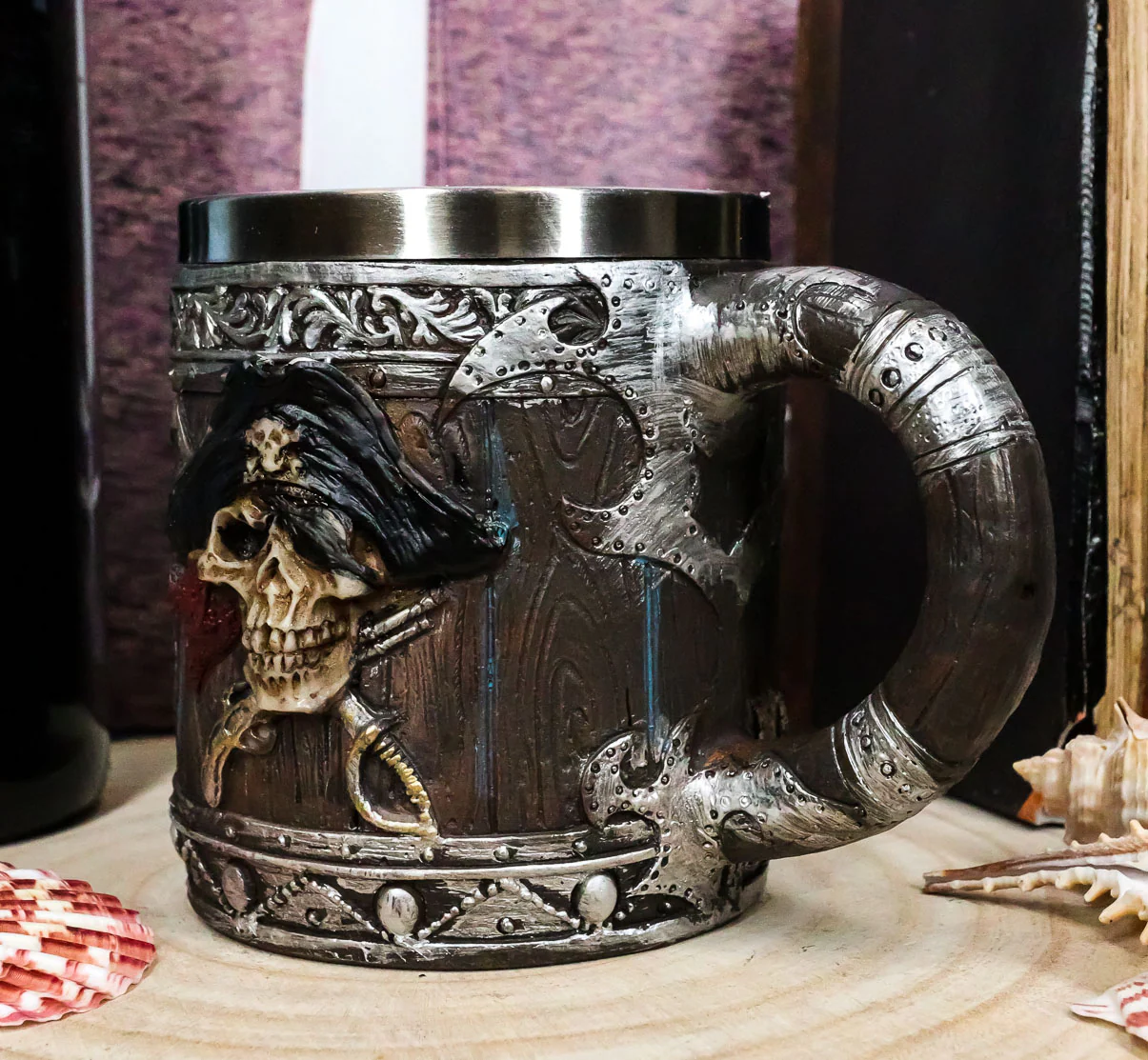 Ebros Gift Pirates of Caribbean Seas Bandana Skull With Cross Swords Tankard Coffee Beer Mug Cup - Image 7