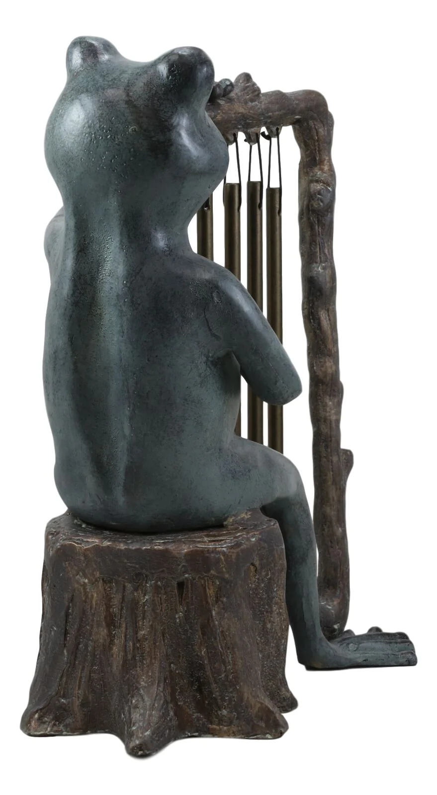 Ebros Gift Pond Paradise Whimsical Green Frog Playing The Harp Tube Resonant Wind Chime Garden Statue 13.25" Tall Patio Home Pool Deck Accent - Image 4
