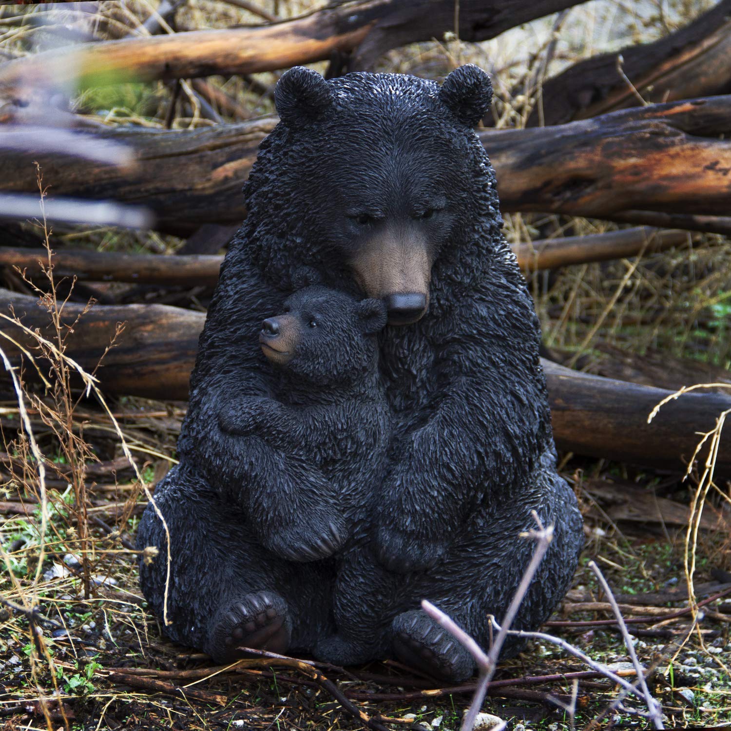Ebros Large Rustic Forest Black Mother Bear Cuddling Baby Cub Statue 21.5" Tall - Image 7