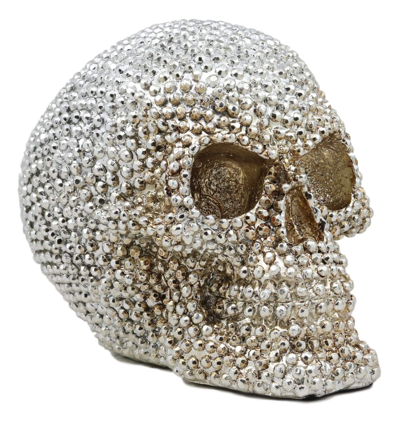 Ebros Gift Realistic Chrome Silver Bead Stone Bling Skull Figurine 6.25" L - Image 2