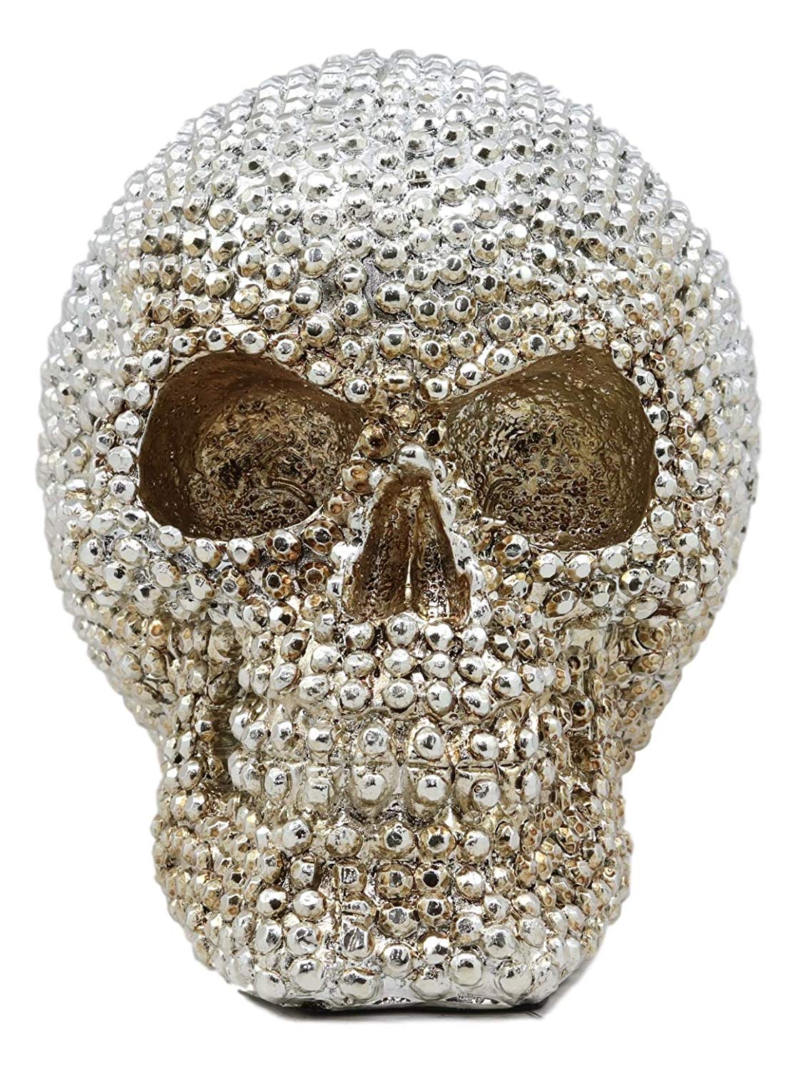 Ebros Gift Realistic Chrome Silver Bead Stone Bling Skull Figurine 6.25" L - Image 3