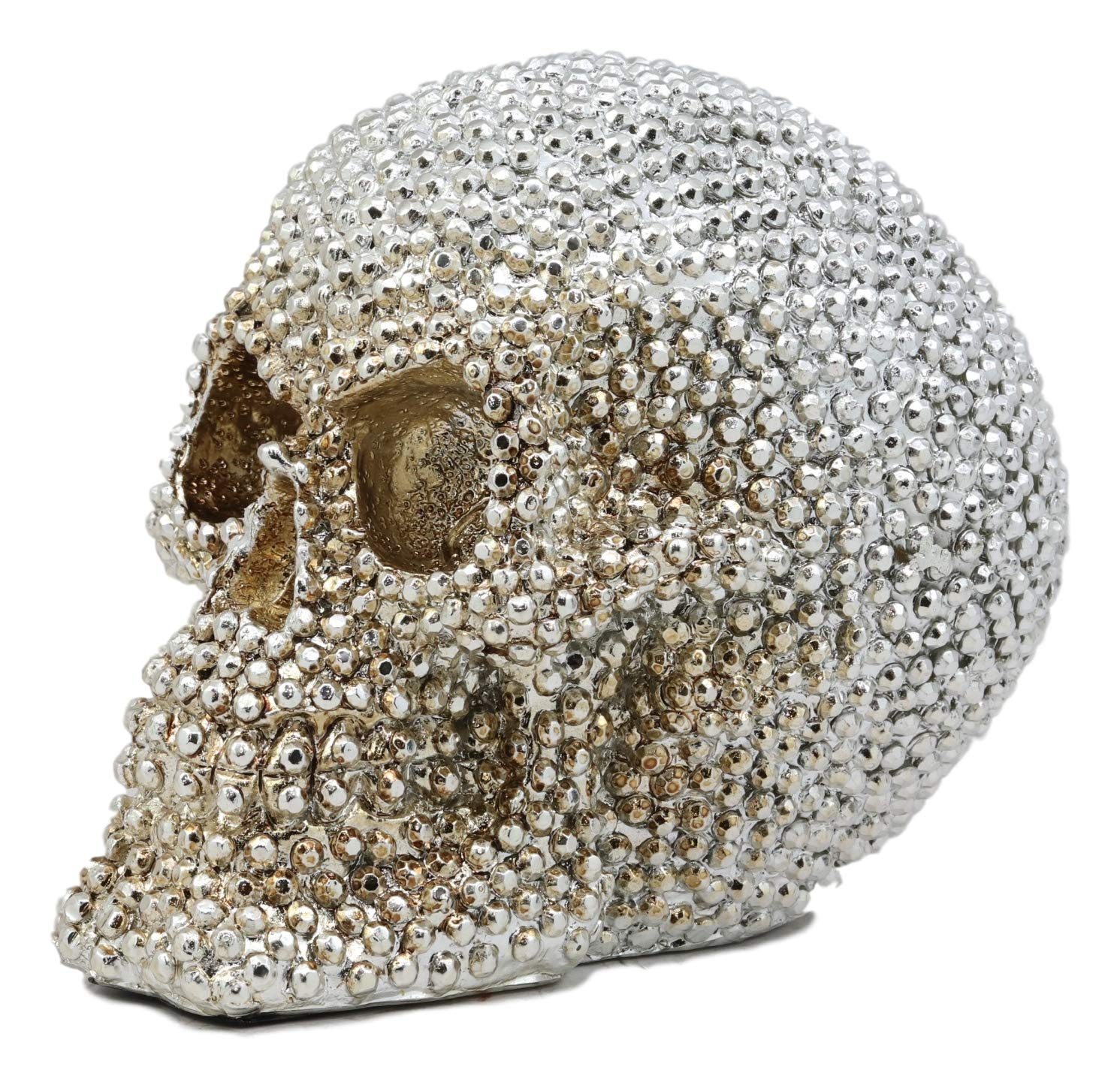 Ebros Gift Realistic Chrome Silver Bead Stone Bling Skull Figurine 6.25" L - Image 5