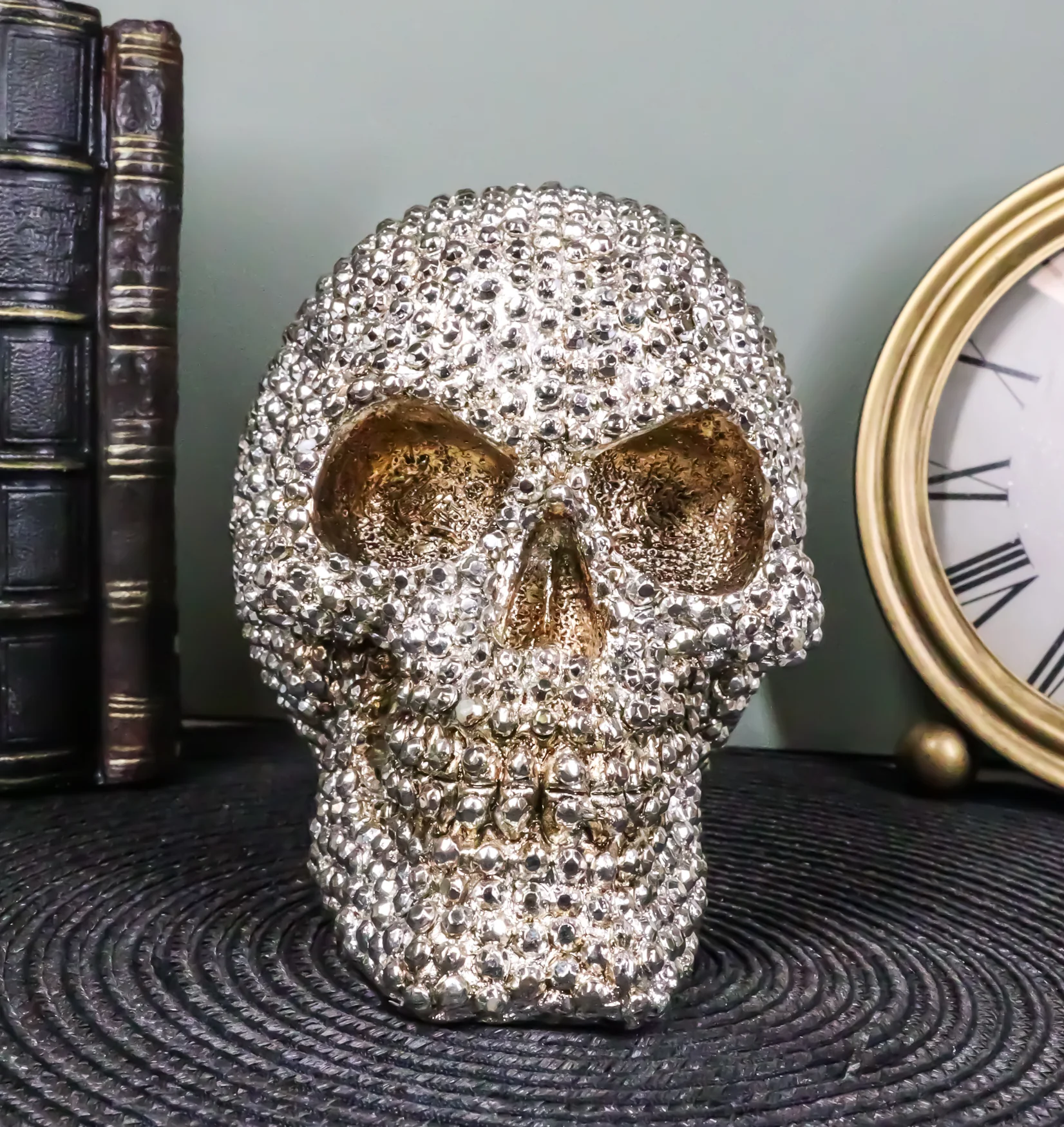Ebros Gift Realistic Chrome Silver Bead Stone Bling Skull Figurine 6.25" L - Image 8