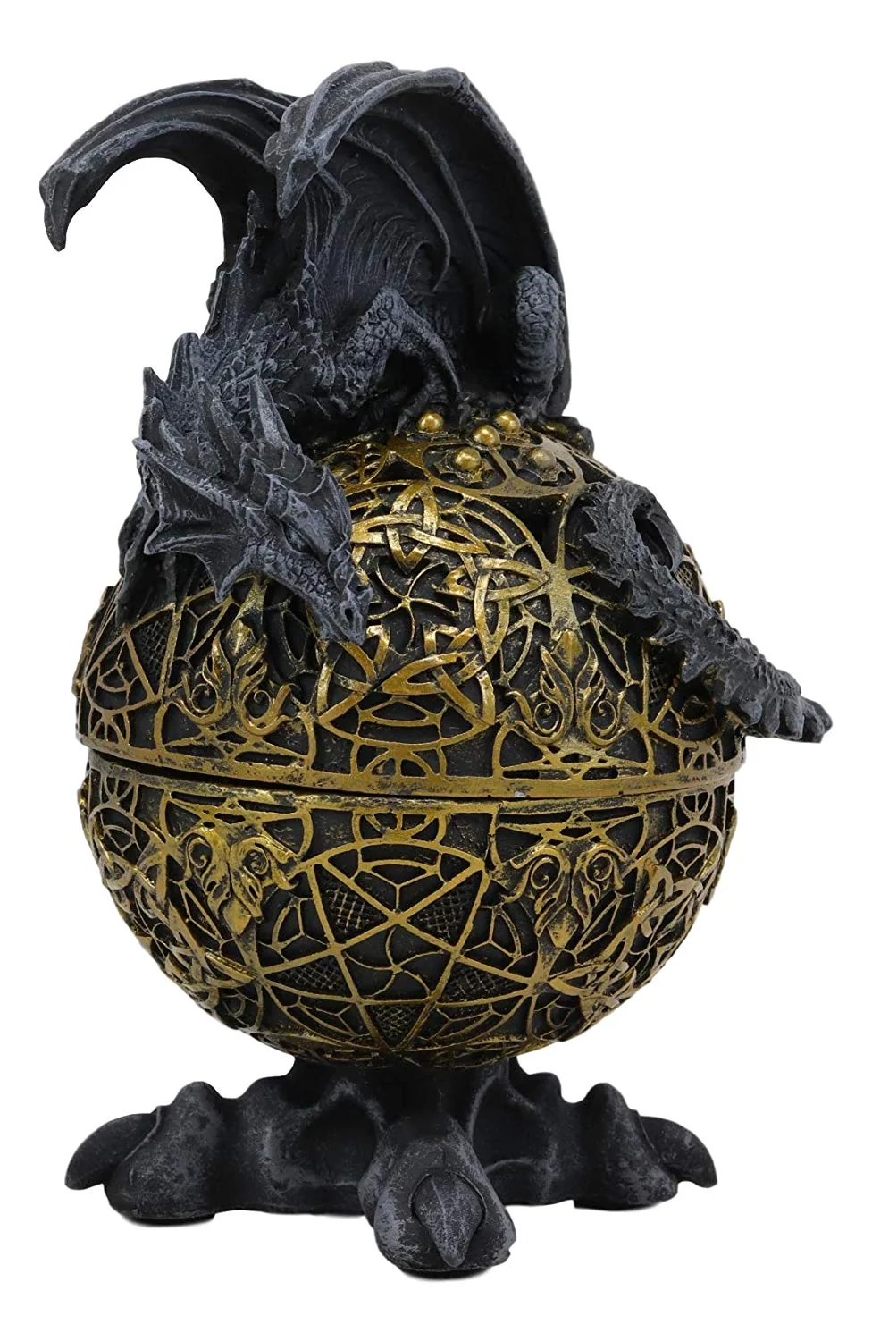 Ebros Gift Rocky Stone Dragon Perching On Celtic Knotwork Atlas Golden Egg With Claw Feet Base Decorative Jewelry Box Figurine 8.25" High Fantasy Myths Legends Dungeons And Dragons Statue - Image 2