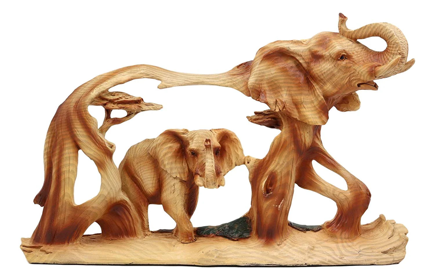 Ebros Gift Wood Decorative African Elephant in Savanna Grassland Scene 12" - Image 3