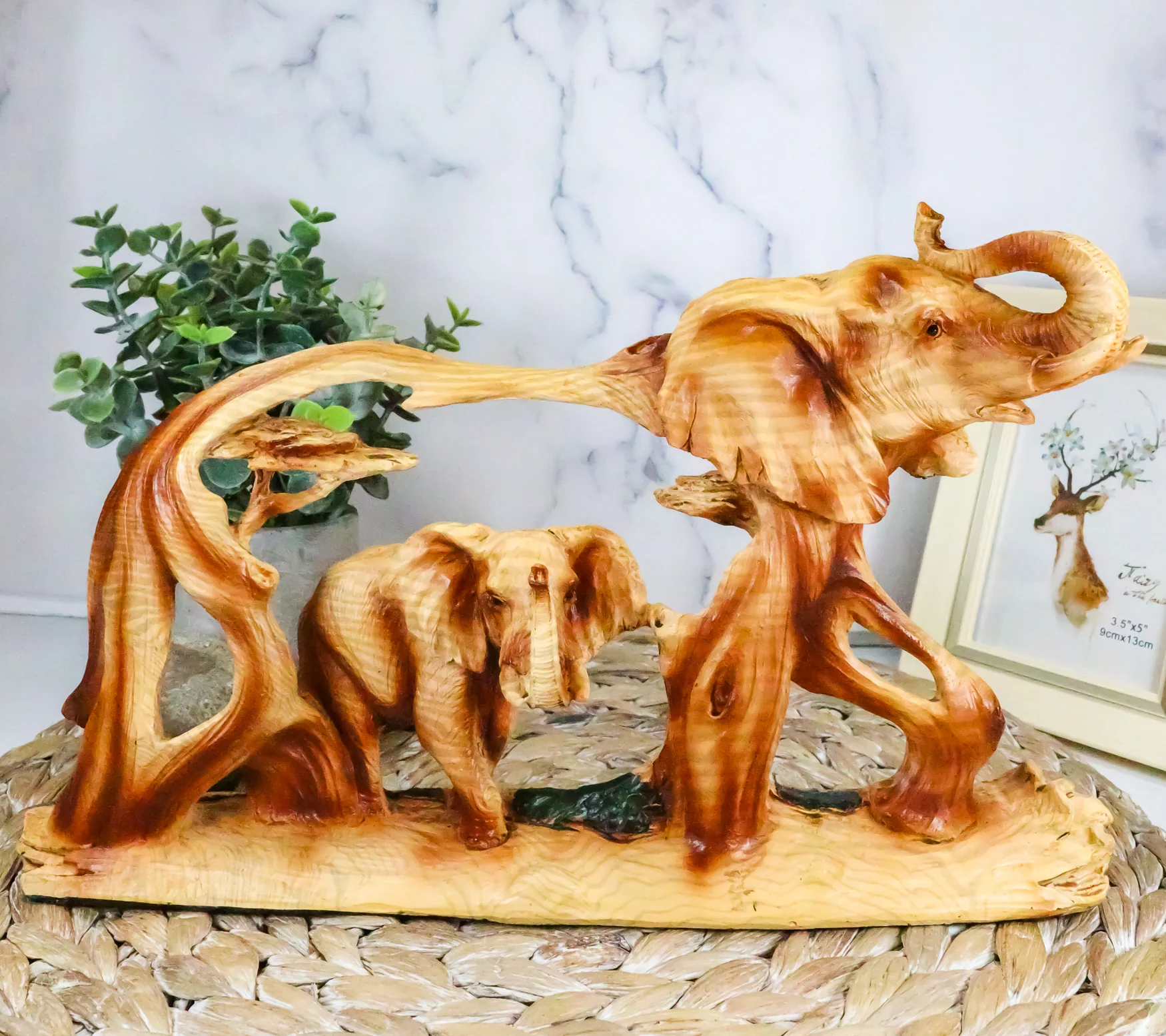 Ebros Gift Wood Decorative African Elephant in Savanna Grassland Scene 12" - Image 5
