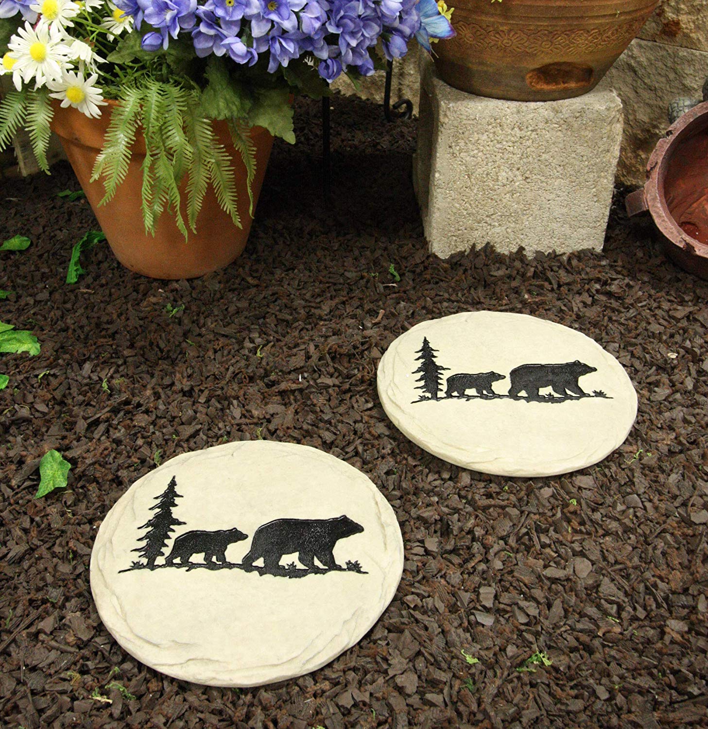 Ebros Gift Rustic Wildlife Pine Tree Forest Trail Black Bear Mother and Cub Faux Stone Resin Garden Stepping Stones 9" Diameter Decorative Cabin Lodge Mountain Gardening Accent Decor (2) - Image 4