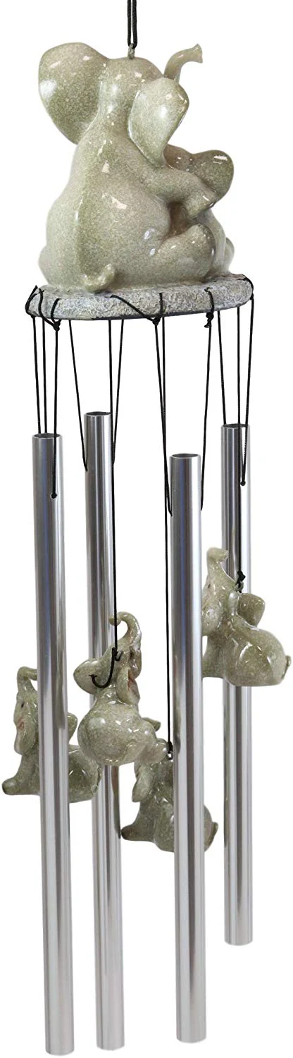 Safari Savanna Elephant Family Bonding Time Figurine Crown Top Wind Chime Decor - Image 3
