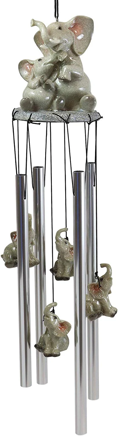 Safari Savanna Elephant Family Bonding Time Figurine Crown Top Wind Chime Decor - Image 4