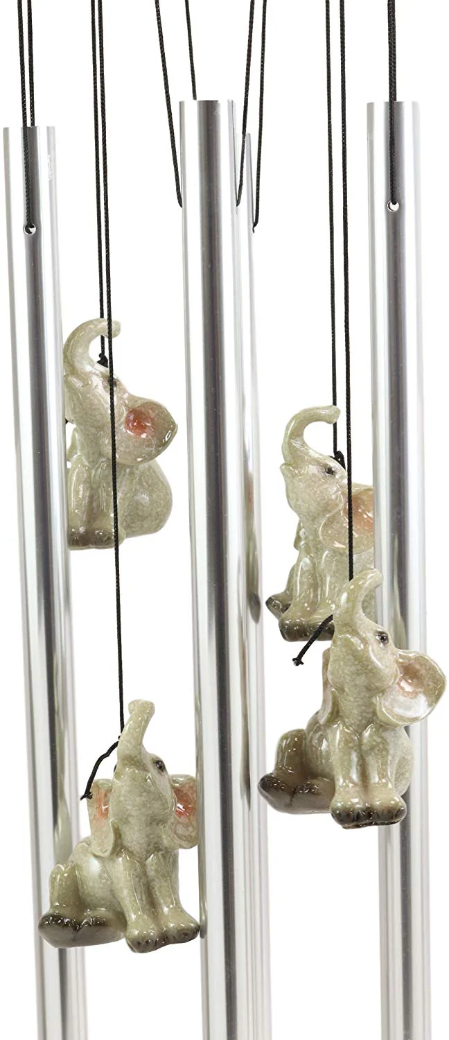 Safari Savanna Elephant Family Bonding Time Figurine Crown Top Wind Chime Decor - Image 5