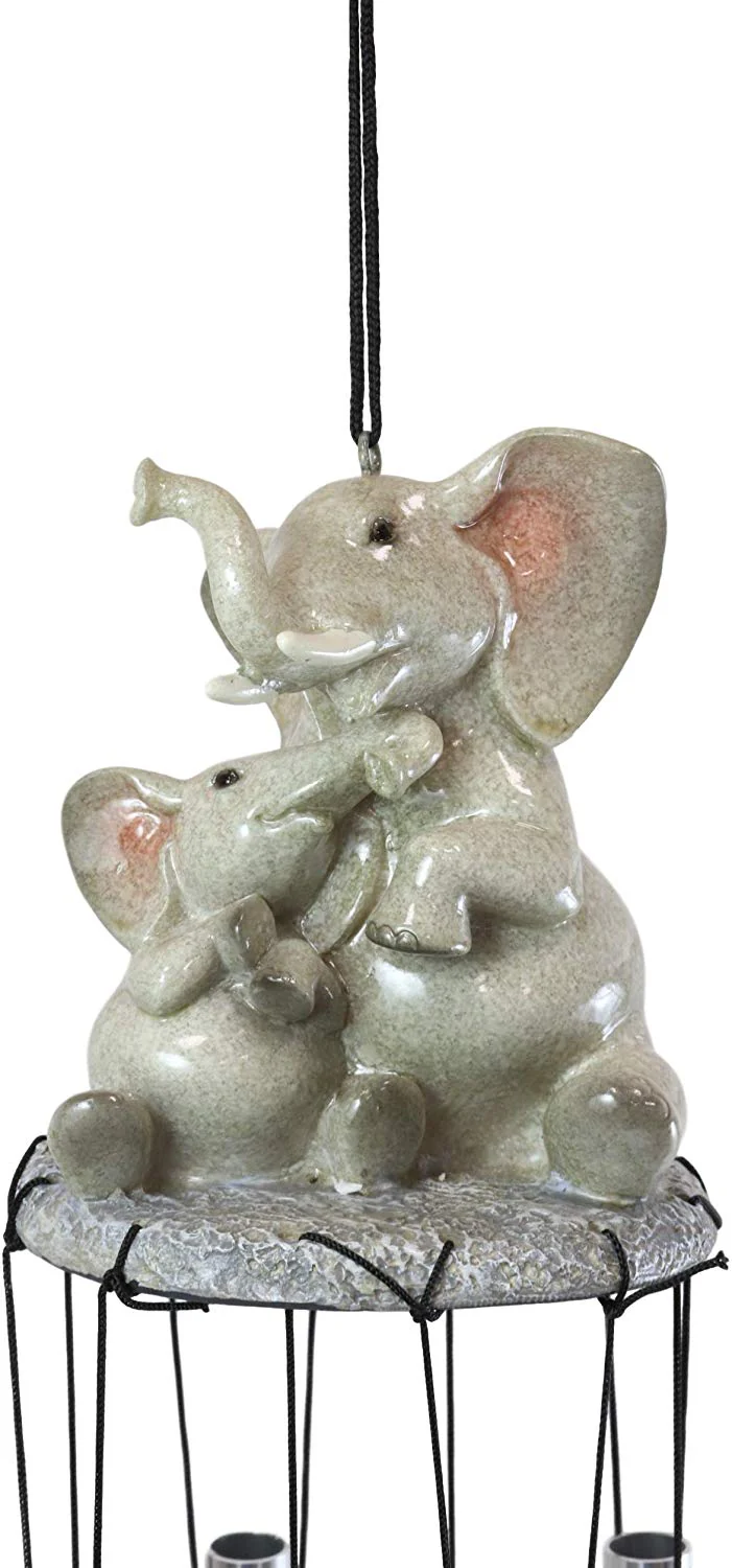 Safari Savanna Elephant Family Bonding Time Figurine Crown Top Wind Chime Decor - Image 7