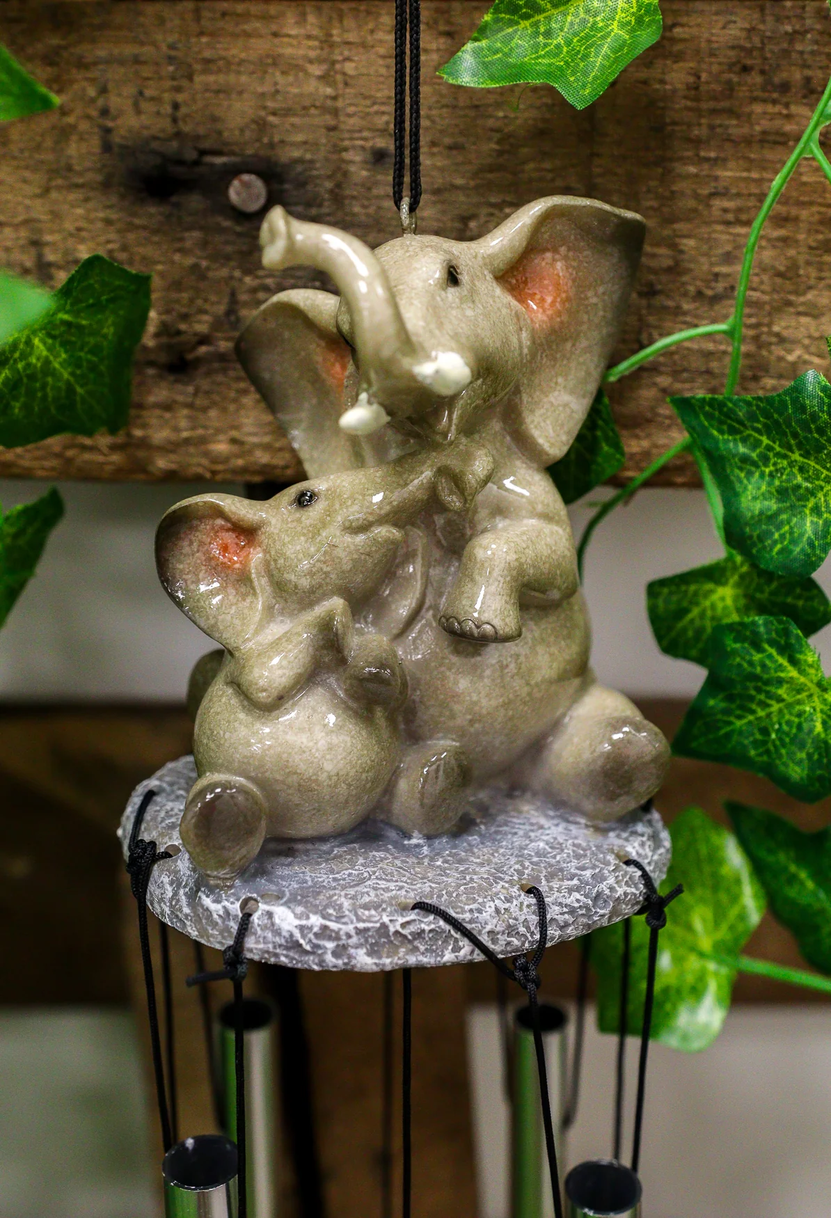 Safari Savanna Elephant Family Bonding Time Figurine Crown Top Wind Chime Decor - Image 8