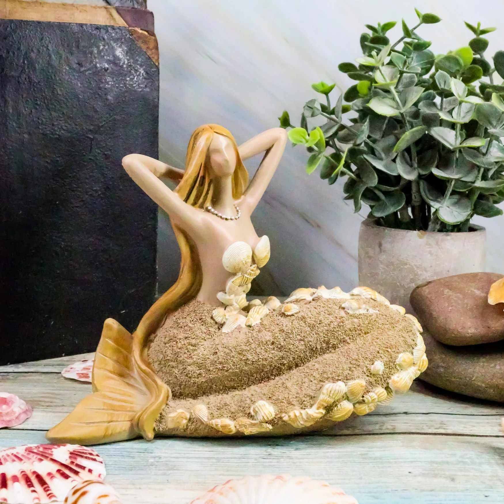 Ebros Nautical Sand Brown Abstract Mermaid With Sea Shell Ornaments Figurine - Image 5